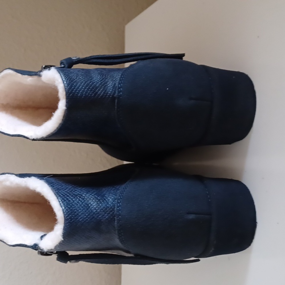BearPaw Navy Suede Side Zip Ankle Boots - Picture 5 of 10